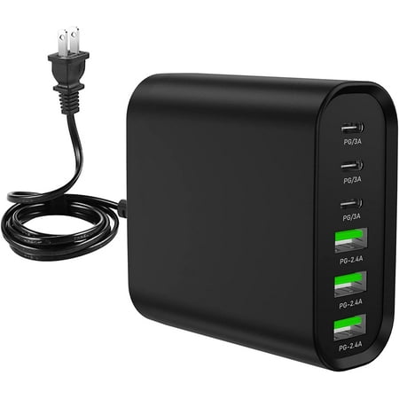 USB C Charger,100W 6 Port USB C Charging Station with 3 USB C Ports and 3 QC USB A Ports, Portable PD Fast USB C Wall Charger for iPhone 14/13/12/11/Airpod/Pro/iPad/iWatch/Galaxy/Google Pixel and More