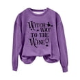 thumbnail image 2 of Lroveb Halloween Sweatshirts for Women Fashion Witch Way To The Wine Printed Round Neck Off Shoulder Long Sleeve Sweatshirt Top Graphic Sweatshirt, 2 of 3