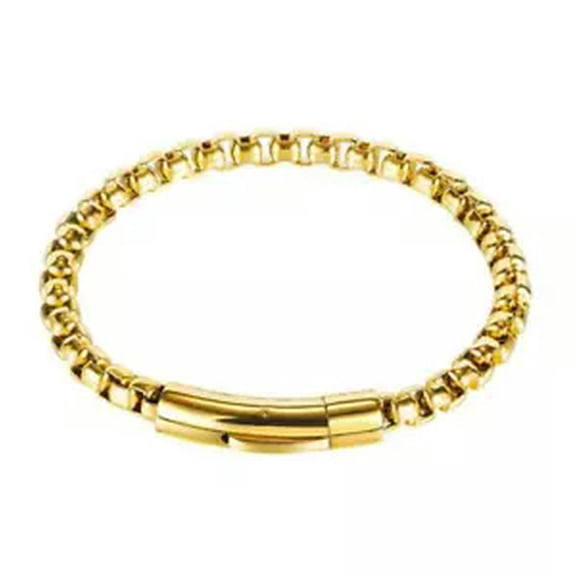 HOOUN 6mm 8' Stainless Steel Simple Fashion Box Rolo Chain Bracelet Link For Women Men-gold