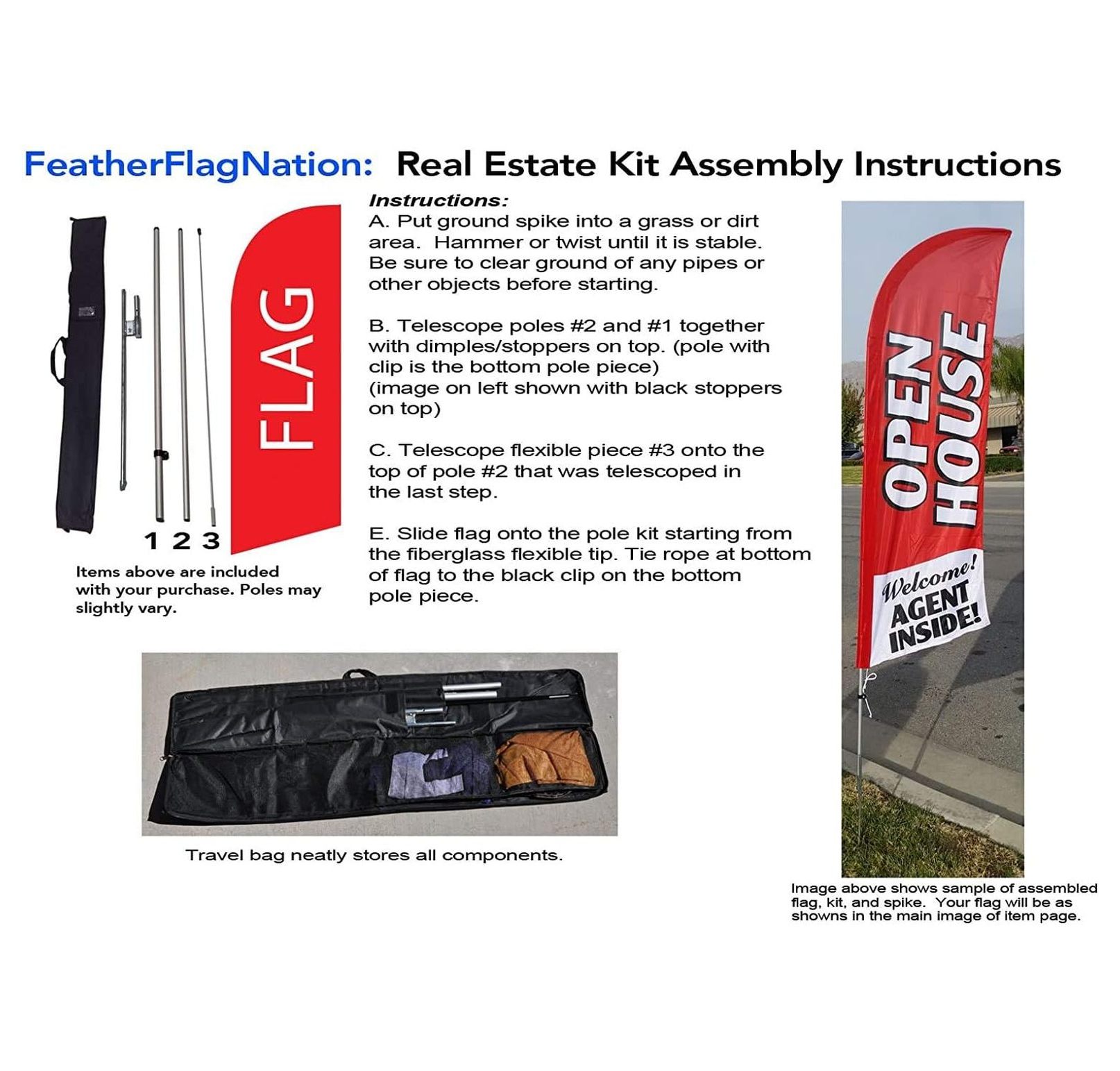 2-Pack of Red 8ft Open House Banner Flag Kits, Includes Flag Poles, Ground Stakes, and Travel Bags, Outdoor Yard Lawn Signs for Real Estate Agents