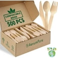 thumbnail image 2 of PYAN-Compostable Wooden Utensils Set - 500 Pieces Disposable Wood Cutlery (200 Spoons, 200 Forks,100 Knives)-Bamboo Utensils And Plastic Silverware Alternative, Heavy Duty Utensils For Party, 2 of 3