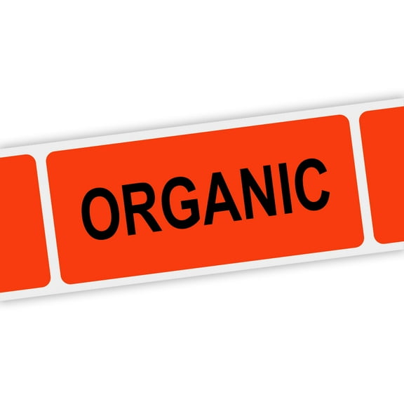 Specialty Printing Organic Grabber Label Dayglo Red with Black Print, 1.375" x 3/4" | 1000/Roll