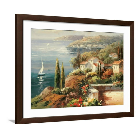 Art.com Mediterranean Vista Art Print by Peter Bell, Brown Frame Wall Art, 40" x 32"