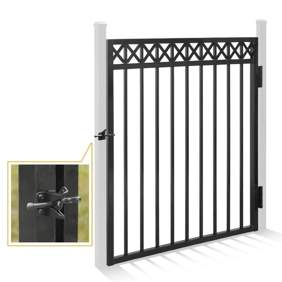 CAPHAUS Heavy Duty Flat Top X-Pattern Decorative Fence Gate, 4FT Height x 4FT Width Outdoor Fence Gate, Outdoor Anti-Rust Metal Steel Gate for Fencing Barrier, Garden Gate with Gate Lock