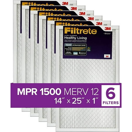 

Filtrete 14x25x1 AC Furnace Air Filter MPR 1500 Healthy Living Ultra Allergen 6-Pack exact dimensions 13.81 x 24.81 x 0.78