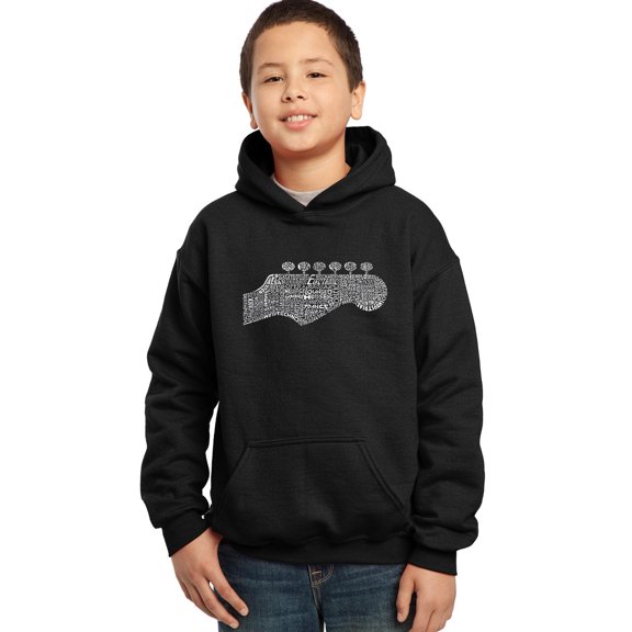 LA Pop Art Boy's Word Art Hooded Sweatshirt - Guitar Head