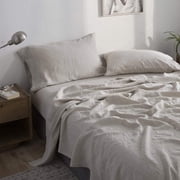 Simple&Opulence 100% Linen Sheet Set-Pure Linen Bedding Sheet-4 Pieces (1 Flat Sheet,1 Fitted Sheet,2 Pillowcase)-Embroidery Collection,Soft & Cozy,Cooling Bedding- Queen Size, Linen
