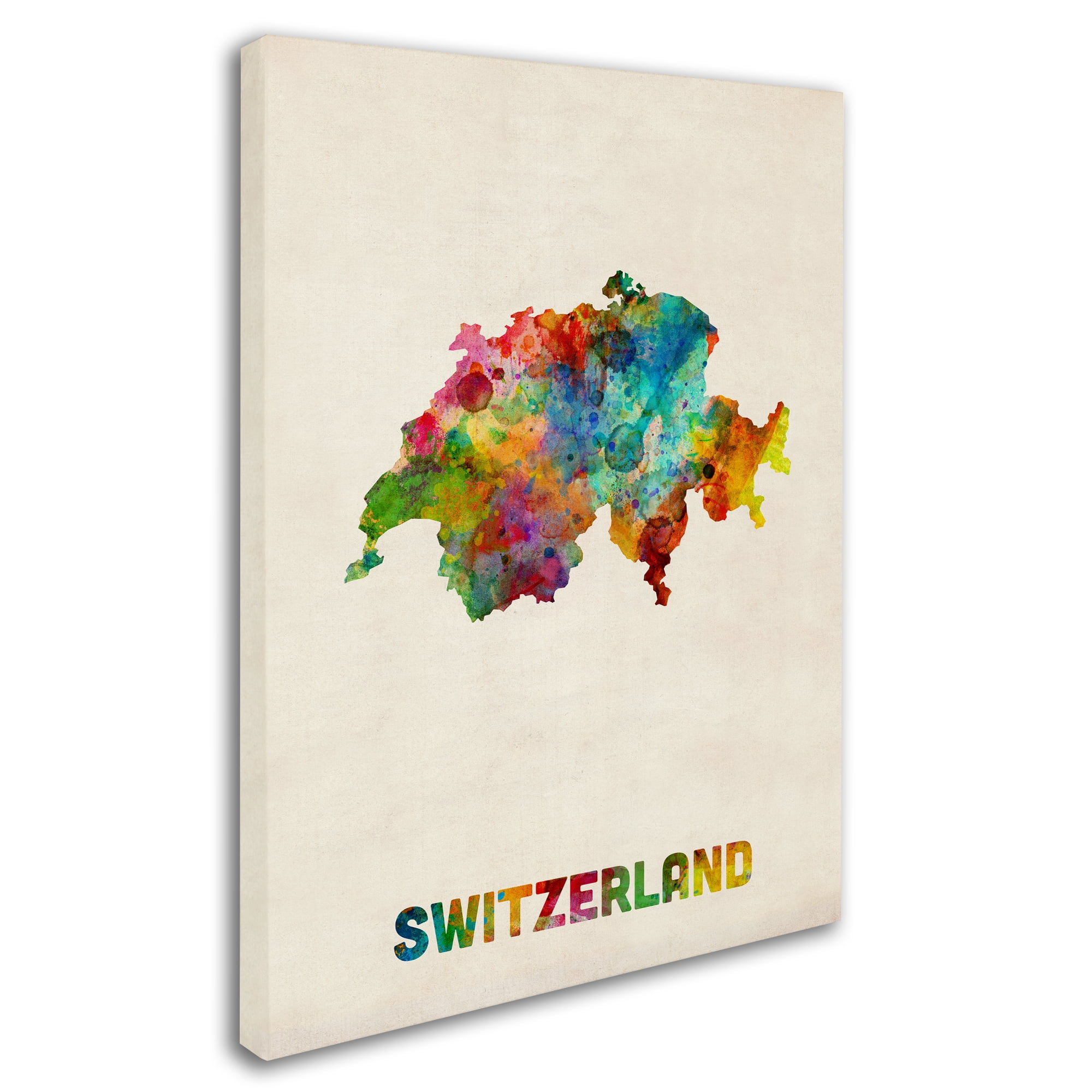 Trademark Fine Art "Switzerland Watercolor Map" Canvas Art by Michael Tompsett