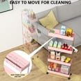 thumbnail image 5 of Slim Storage Cart 4 Tier Slim Cart, Bathroom Rolling Utility Cart Storage Organizer Slide Out Cart, Mobile Shelving Unit Organizer Trolley for Office Bathroom Kitchen Laundry Narrow Places, Pink, 5 of 7