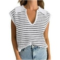 thumbnail image 2 of ZHUGeLI Stripe Summer Sweaters For Women V Neck Knit Cap Sleeve Tops Sleeveless Spring Clothes Up to 50% off Clearance, 2 of 6