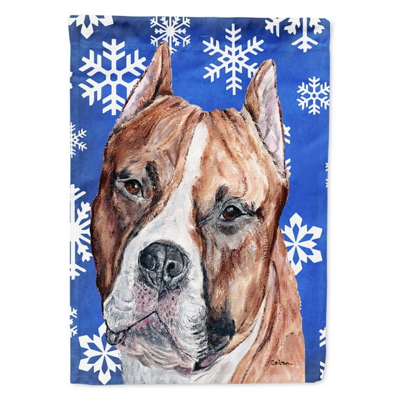 Carolines Treasures SC9776CHF Staffordshire Bull Terrier Staffie Winter Snowflakes House Flag House Size multicolor