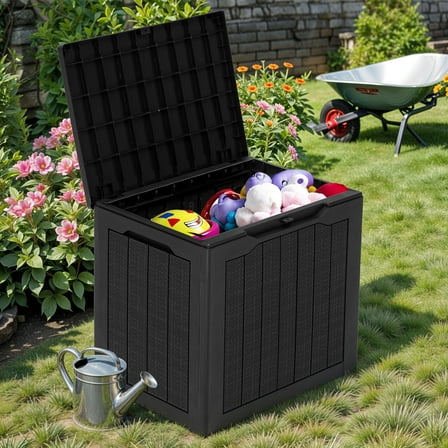 Uforic 30 Gallon Outdoor Resin Deck Box, Weatherproof Rattan Storage Box, Lockable, Black