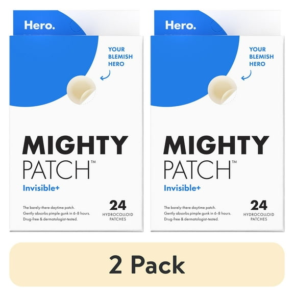 (2 pack) Hero Cosmetics Mighty Patch Invisible, Daytime Hydrocolloid Acne Pimple Patch, 24 Count