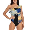 thumbnail image 2 of Picia Cat Under Starry Skies Pattern Women's One Piece Swimsuits,One Shoulder Swimwear Asymmetric ,Ruffle Monokinis Bathing Suits,High Waisted Flattering Bathing Suits-X-Large, 2 of 8