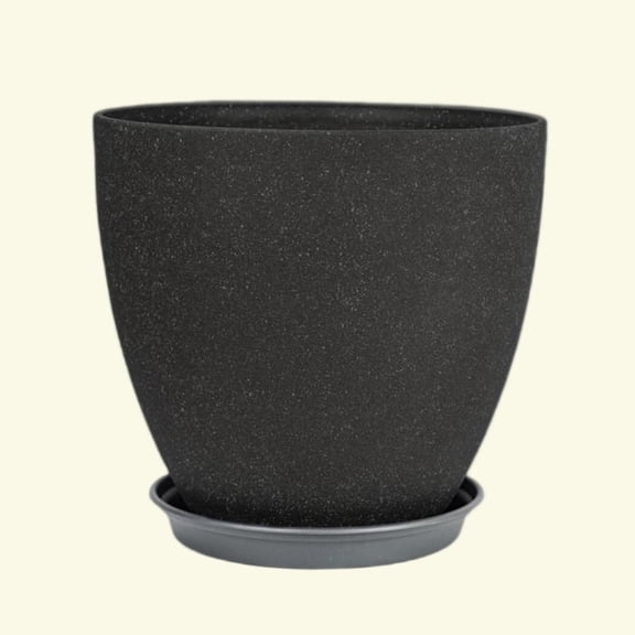 Amgo Dark Grey Simulated Stone Resin Planter - 11.8" H, with Drainage Holes & Tray - Indoor/Outdoor Use