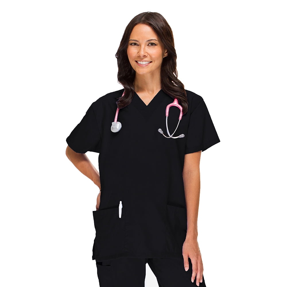 Basics by allheart Women's Vneck 2 Pocket Solid Scrub Top