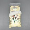 thumbnail image 1 of Modern Duvet Cover Set, Retro Vintage Style Colorful Design on Abstract Black Tree with Leaves Buds Artwork, Bedding Set with Shams and Fitted Sheet, 3 Sizes, by Ambesonne, 1 of 3