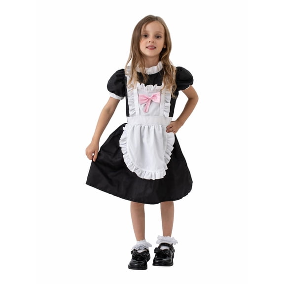 French Maid Costume for Kids,Girls Coffee Waiter Cosplay Costume,Halloween Lolita Princess Costume Toddlers