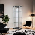 thumbnail image 2 of FurniFact Sophisticated Black Glass Shelf Curio Cabinet with Clear Glass Doors, 2 of 5