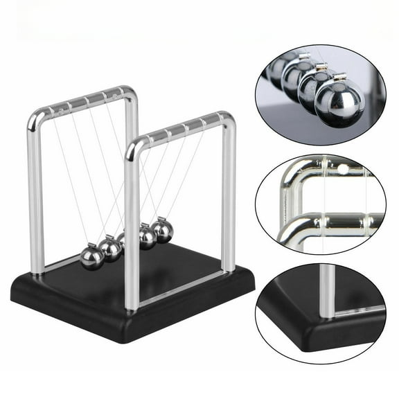 Desk Metal Balance Ball Perpetual Motion, Black Wooden Base for Psychology Teaching Tools and Stress Relief