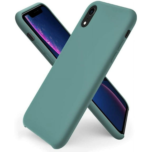Designed for iPhone XR Case, Liquid Silicone Soft Gel Rubber Phone Case Cover with Open Bottom for iPhone XR(2018) 6.1 inch-Pine Green