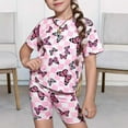 thumbnail image 2 of ZACPNCV Toddler Girls Summer Sets Graphic Printed Short Sleeve Tee Shirt and Shorts Set 2 Piece Outfit Pink 7-8 Years, 2 of 7