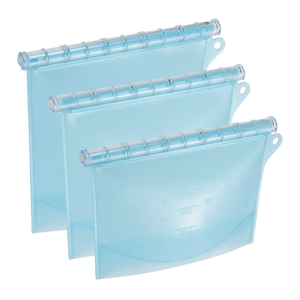 Bolsas Reutilizables Para Almacenamiento De Alimentos Stand Up 3 Piezas, Bolsas Reutilizables Para Congelador, Bolsas De Almacenamiento A Prueba De Fugas, Bolsas De Silicona Para Alimentos, Bolsas Para Sándwich, Bolsas Para Refrigerios-Azul Unique Bargains juegos de contenedores de almacenamiento de alimentos
