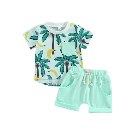 

Sunisery Toddler Baby Boys Summer Tops Shorts Clothes Tree Print Short Sleeve T-Shirts Shorts 2Pcs Set Beachwear Green 2-3 Years
