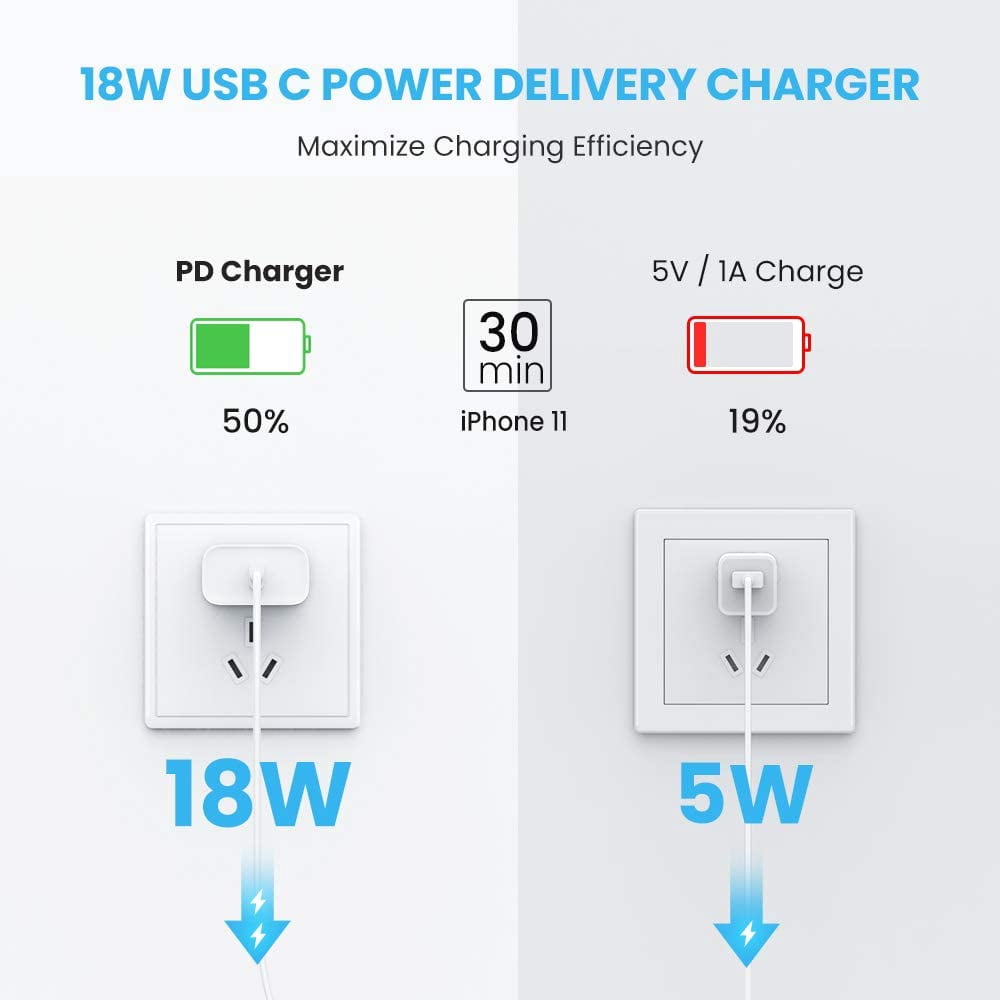 18W PD Home Charger Compatible With iPhone 16e/17e - Fast Type-C 10ft Long Cable Quick Power Adapter