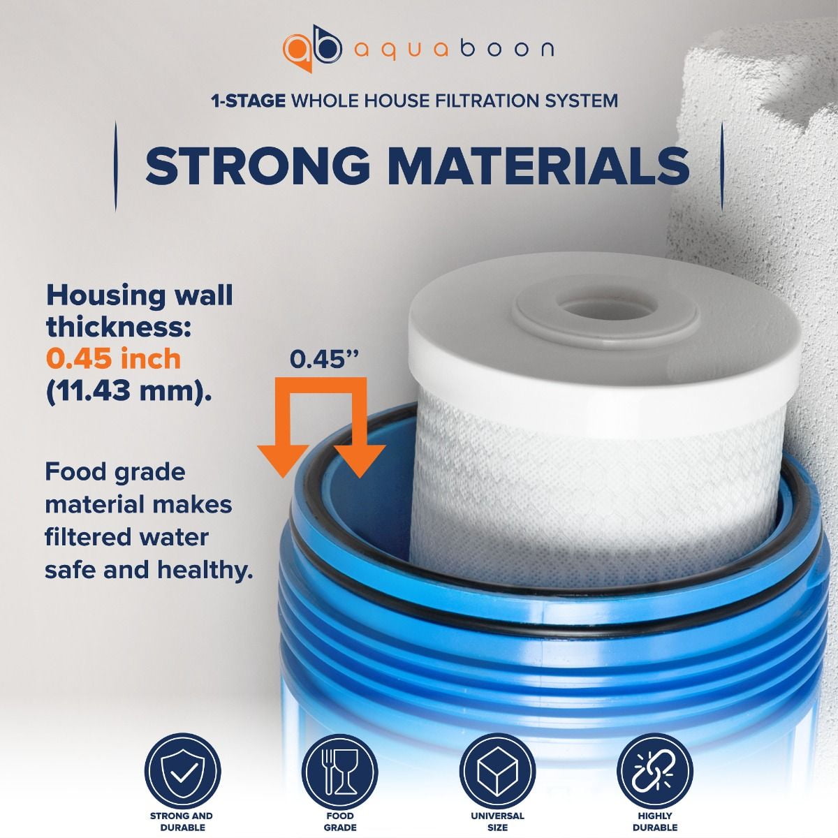 Aquaboon 20" x 4.5" Whole House Water Filter System | Universal Carbon Block CTO | Activated Coconut Shell Cartridge 5 Micron | Compatible with Tier1 FH-20-45-CARBON-KIT, Ronaqua RA-124-20-CT
