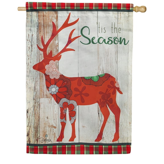 Evergreen Linen House Flag - Tis the Season Reindeer