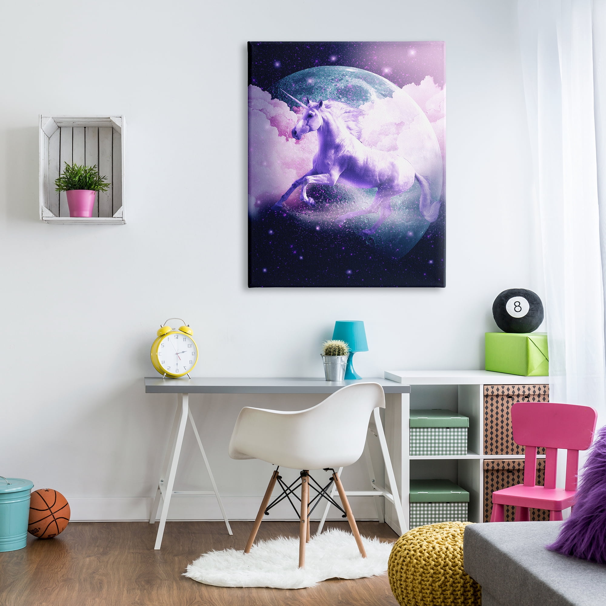 Stupell Industries Unicorn in Outer Space Fairy Tales & Fantasy Painting Gallery Wrapped Canvas Art Print Wall Art, 36 x 48