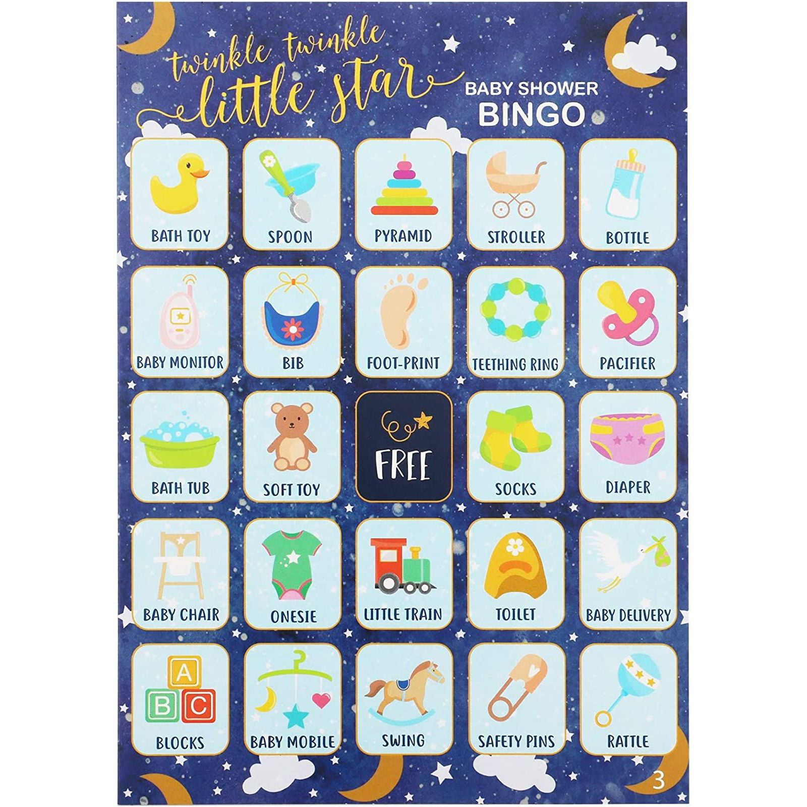 36x Twinkle Little Star Baby Shower Bingo Game with Stickers 5 x 7 Inches 