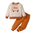 thumbnail image 2 of JTieacloth Boys Top and Shorts Sets Boys Outfits Long Sleeve Striped Sweatshirt And Casual Pants Two Piece Set For Fall Winter Holiday ,Sizes 4-5 Years(Brown), 2 of 6