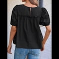 thumbnail image 4 of Blusas Babydoll con Mangas Abullonadas y Peplum para Mujer, Camisetas de Algodón Plisadas Ahumadas de Verano, Blusas Casuales Holgadas y Fluidas. Negro M, 4 of 10