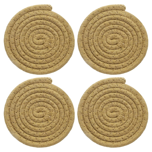 4 Pcs Manteles Individuales Redondos Trenzados, 4.3" Manteles Tejidos para Mesa de Cocina para Decoración de Granja (Caqui)