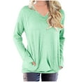 thumbnail image 1 of KIHOUT Spring Winter Womens Tops Solid Color Workout Sweatshirts Casual Basic Long Sleeve Loose Shirt Classic Crew V-Neck Tops with Pocket, 1 of 5