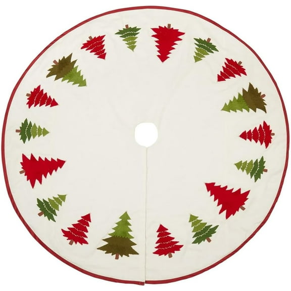Fennco Styles Embroidered Christmas Tree Skirt 54" Round - Multicolored Holiday Cotton Tree Skirt for Home, Office, Outdoor Decor and Special Occasion