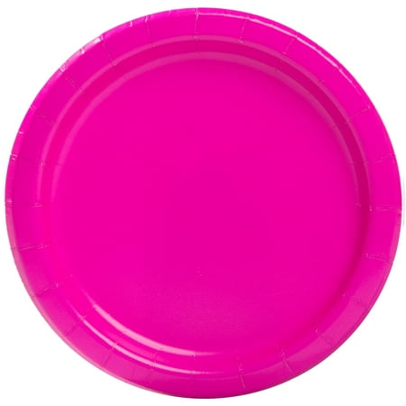 7" Neon Pink Paper Dessert Plates, 70 Count