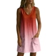 thumbnail image 6 of QUNYINEY Gradient Womens Sun Dresses Mini Sleeveless A Line Summer Tank Dress Vacation V-Neck with Pockets Loose Fit Dresses, 6 of 7