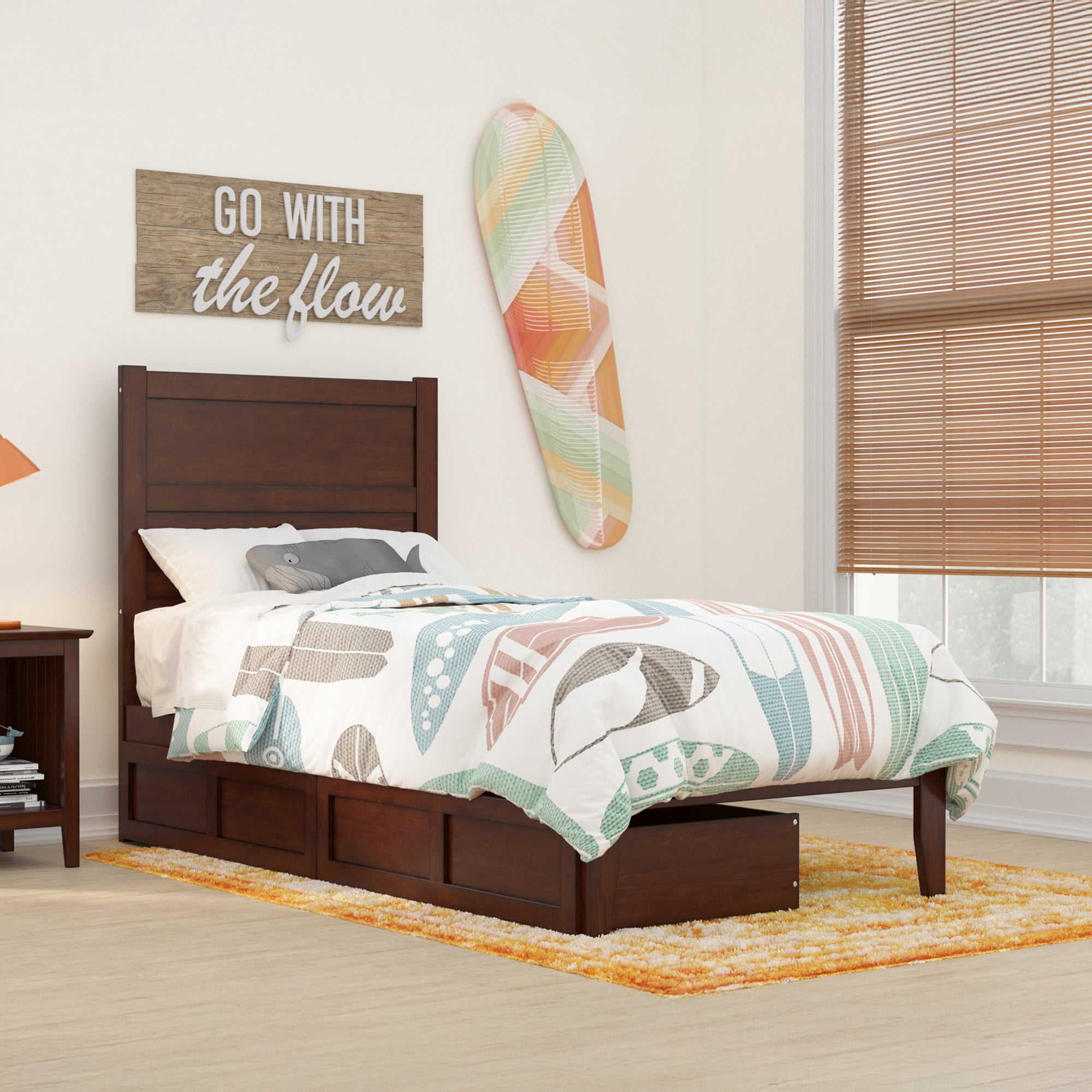 AFI NoHo 14" Twin Wood Platform Bed Frame with Set of 2 Storage Drawers, Walnut