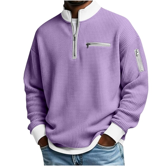 DAFPZW Mens Quarter Zip Tops Pullover 1/4 Zip Casual Mock Neck Golf Sweatshirts Collared Textured Shirts with Pockets