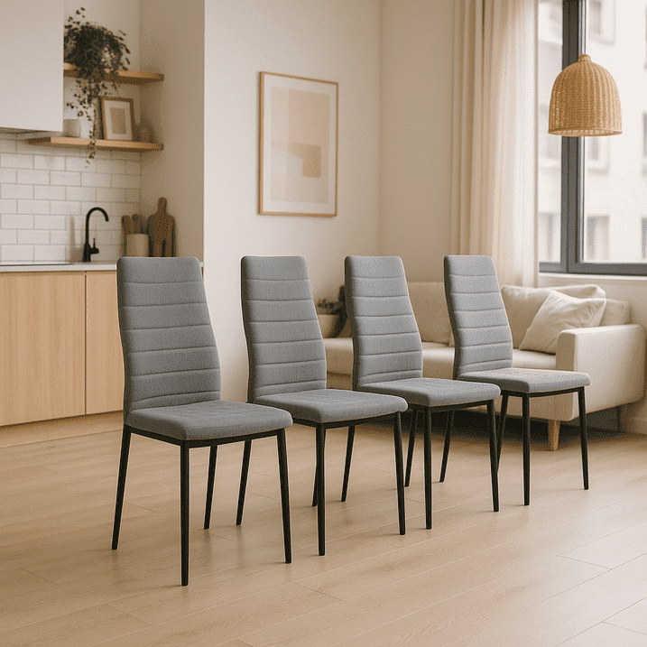 Homy Casa Set of 4 Upholstered Dining Chairs, Slim-Back Fabric Seat with Metal Legs, Gray