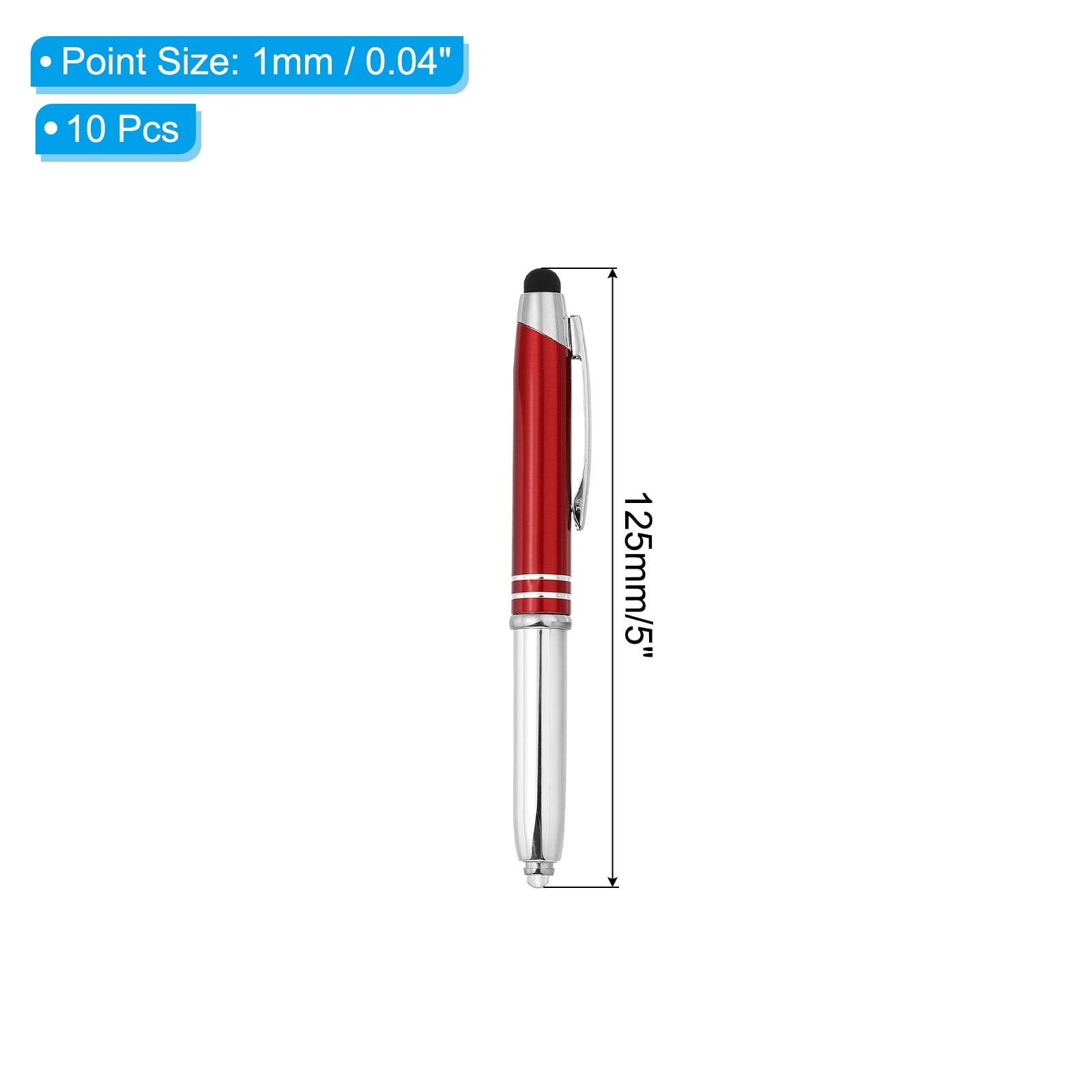 Uxcell Ballpoint Pen with Stylus Tip and LED Flashlight, 10 Pack 3 in 1 Black Ink Stylus Pen for Touch Screens, Red
