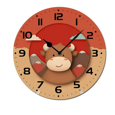 ZXCXRQFa Desk Clocks Cartoon Cattle Animal 10 Retro Vintage Clock Non-Ticking Silent Wood Wall Clocks Battery Operated Decor Retro Design for Kitchen/Living Room/Bedroom/Farmhouse