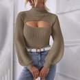 thumbnail image 2 of VNKIDY Women Turtleneck Sweater Solid Color Turtleneck Sweater Soft Ribbed Knit Puff Long Sleeve Fitted Top For Daily Wear Fashionable Knitwear, 2 of 4