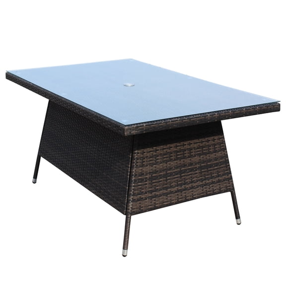 Brown Wicker and Aluminum - Clear Tempered Glass Table - Outdoor Patio Breakfast - Long - lasting Furniture
