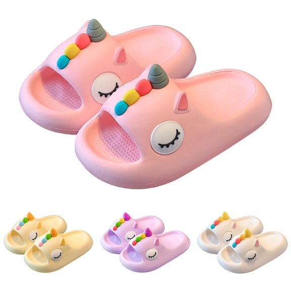 WUANDIXFA Boys Girls Cloud Unicorn Slide Sandals Non-slip Comfy Cushioned Thick Sole Shower Pool Slippers Summer Beach Water Shoes Indoor & Outdoor (Pink, 11.5)