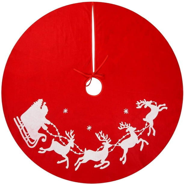 TINGOR 48'' Christmas Tree Skirt Mat with Reindeer Sled Pattern Xmas