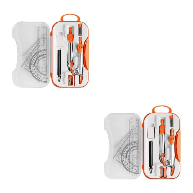 Yuarrent Juego completo de geometría matemática Juego de brújula Transportador Triángulo Regla para maestros de escuela Naranja Naranja 2Conjunto